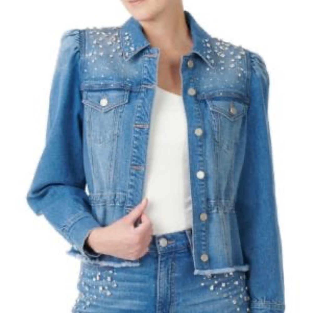 NWT Jewel Badgley Mischka Rhinestone Denim Jacket